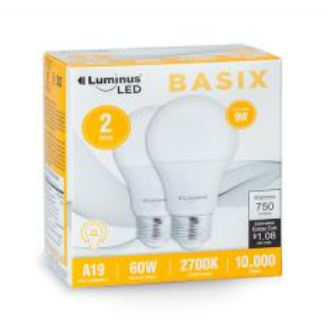 Luminus LED 9W LIght Bulb 2pk 12/cs