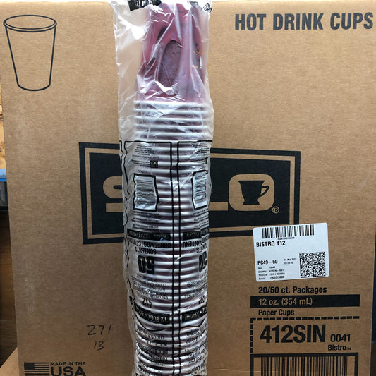 12oz Paper Bistro Hot Cup 50/pk or1000/case 412WN