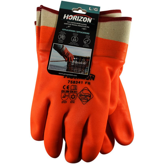 Horizon 8341 PVC Lined Orange Glove W/cuff Large